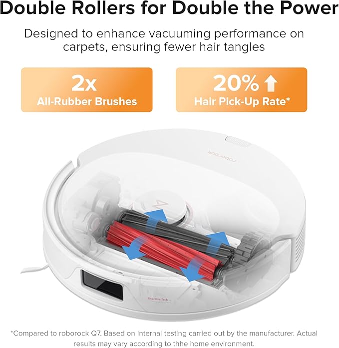 roborock Q8 Max Robot Vacuum and Mop Cleaner, DuoRoller Brush, 5500Pa Strong Suction, Lidar Navigation, Obstacle Avoidance, Multi-Level Mapping, Perfect for Pet Hair-Ruum Studio Home