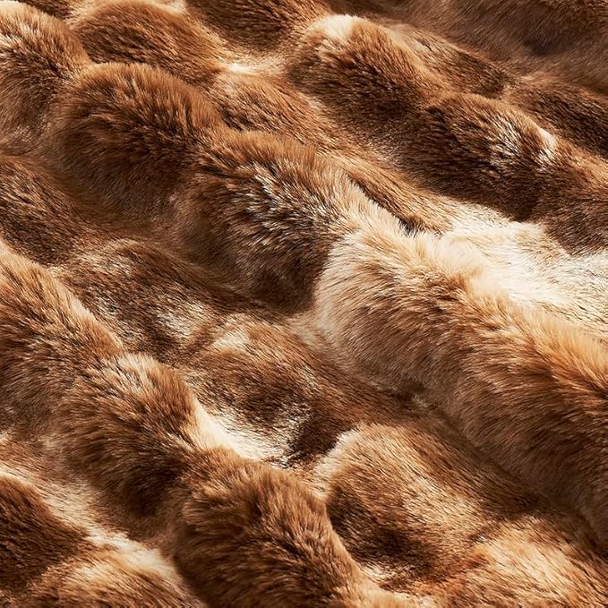Cozy Bliss Faux Fur Throw Blanket for Couch, Fuzzy Soft Plush Thick Bubble Blanket for Sofa Bedroom Living Room, 50 * 60 Inches Tie Dye Brown-Ruum Studio Home