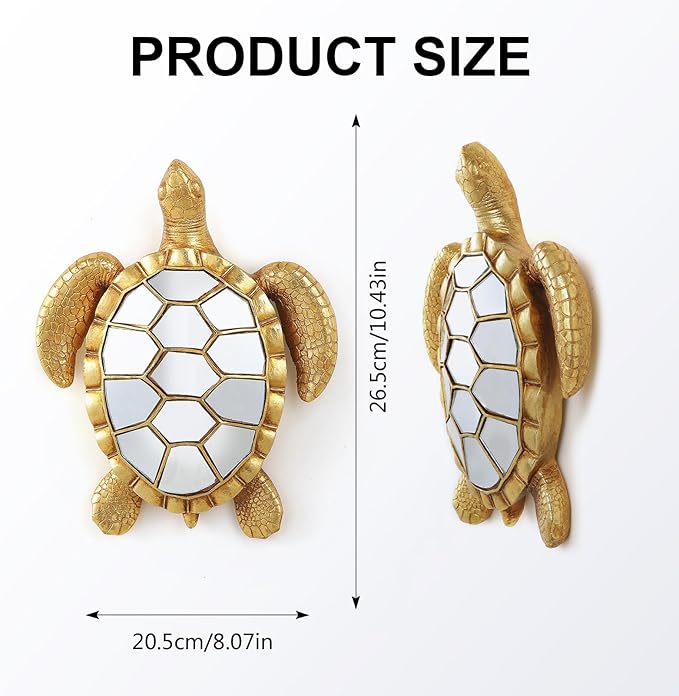 Vintage Wall Sculpture Animals Turtle Mirrors - Gold Resin Glass Wall Decor, Perfect for Victorian and European Themed Homes-Ruum Studio Home