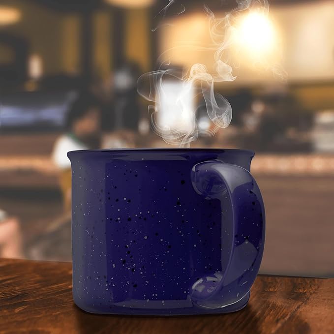 DISCOUNT PROMOS Ceramic Campfire Coffee Mugs 13 oz. Set of 10, Bulk Pack - Perfect for Tea, Espresso, Cappuccino, Hot Cocoa - Blue-Ruum Studio Home