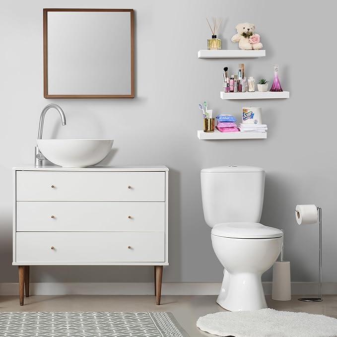 Sorbus Floating Shelves for Wall, Bathroom Shelves Wall Mounted for Kitchen, Bedroom, Bathroom Storage Over Toilet, Hanging Book Shelf for Wall Home Decor Living Room (White, 2 Pack)-Ruum Studio Home
