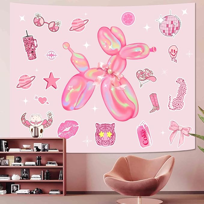 Lunerfex Y2K Tapestry Pink Dog Wall Tapestry, Cute Tapestries for Bedroom Funny Tapestries Wall Hanging for Bedroom Living Room Decor Pink-6 44"x60"-Ruum Studio Home