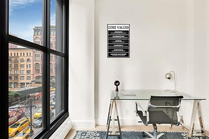 Core Values Motivational Metal Tin Sign - 12x8 Inch Inspirational Wall Art Poster, Positive Quote Office Decor for Workplace, Living Room, Bathroom, Home & Gym - Rustic Vintage Home Decoration Gift-Ruum Studio Home