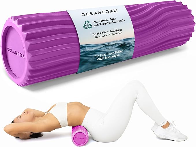 Oceanfoam Tidal Roller - Magenta - Muscle Massage Foam Roller for Back Pain & Stretching - Firm and Ergonomic Wide Wave Textured - Yoga, Athletics, & Wellness - Full Size, 20" x 5"-Ruum Studio Home