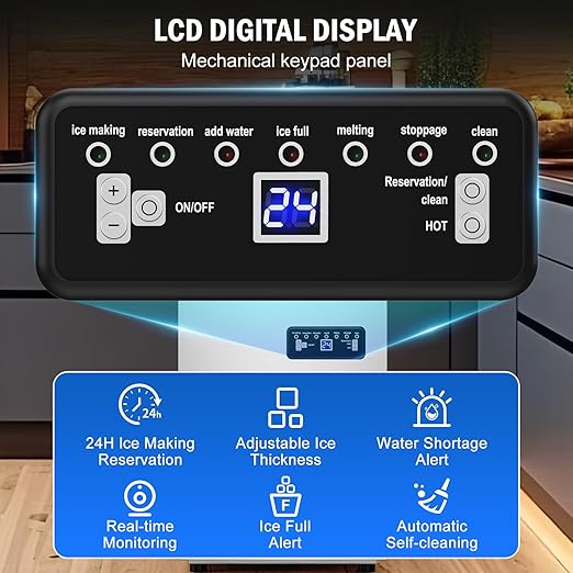 Commercial Ice Maker Machine 110 LBS/24H, 36 Ice Trays Freestanding & Undercounter Ice Machine Stainless Steel with 20 LBS Ice Storage Capacity, Ice Maker with Water Line and Filter, Dual Water Inlet-Ruum Studio Home