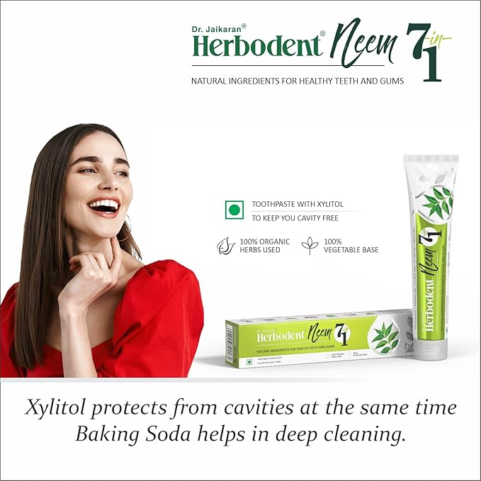 Herbodent® NEEM 7 in 1 Toothpaste-6.53Oz Pack of 2 | Organic Herbs-Neem, Black Seed & Xylitol for Anti Cavity, Cardamom & Mint for Freshness, Baking Soda for Great Cleaning-No Fluoride & No Paraben-Ruum Studio Home