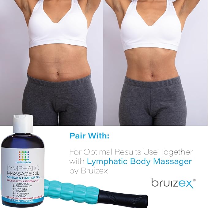 Lymphatic Drainage Massage Oil with Arnica & Cold Pressed Castor Oil I Post Surgery Recovery & Post Liposuction, BBL, 360 Lipo, Tummy Tuck I Fibrosis Treatment, Body Detox I 8.5 Oz by Bruizex-Ruum Studio Home