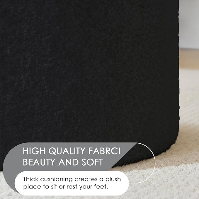YFO Round Boucle Ottoman with Storage, Multifunctional Upholstered Vanity Chairs for Makeup, Soft Padded Seat with Removable Lid, Modern Rest Stool Seat for Living Room, Bedroom, Black-Ruum Studio Home