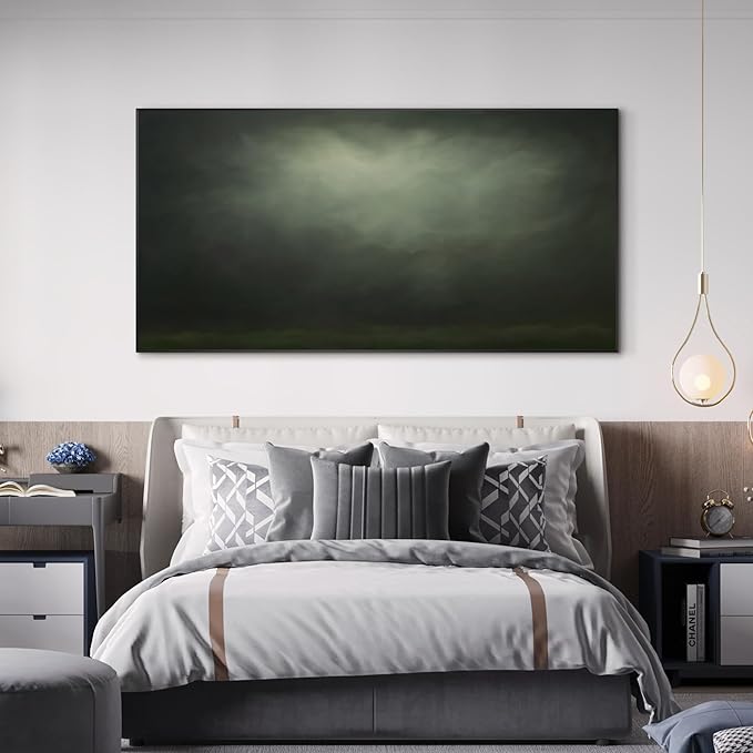 SIGNWIN 24"x46" Extra Large Framed Wall Art Moody Green Abstract Cloudscape, Minimalist Atmospheric Print for Home Living Room Bedroom Decor (Frame Assembly Required)-Ruum Studio Home
