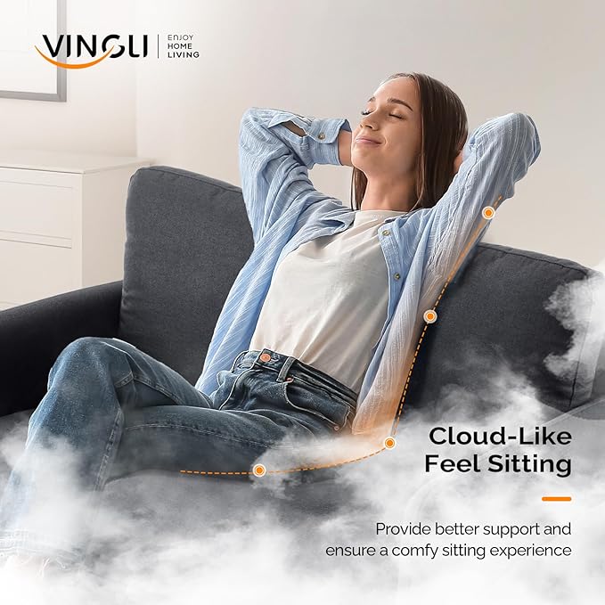 VINGLI 47" Small Couch, Linen Loveseat Sofa Black Mini Couch Mid Century Modern Decor Love Seat for Small Spaces Living Room, Bedroom, Play Room
