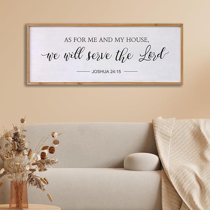 As for Me and My House We Will Serve the Lord Wall Decor - 40" x 15" Large Rustic Family Living Room Wood Framed Home Sign Joshua 24 15 Christian Bible Verse Plaque Hanging Wall Art(Wood)-Ruum Studio Home