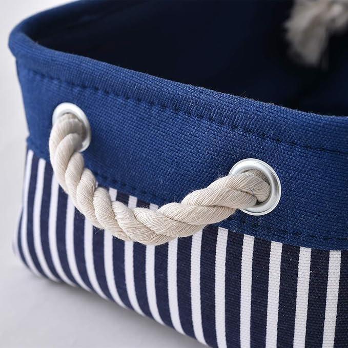 TcaFmac Small Storage Baskets [6 Pack] - Navy Blue Rectangular Storage Bins with Blue Stripes-Ruum Studio Home