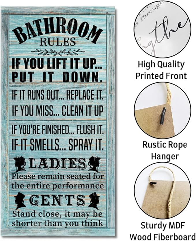Rustic Western Bathroom Decor - Funny Wall Signs, Farmhouse Country Rules Wall Decor C1-Ruum Studio Home