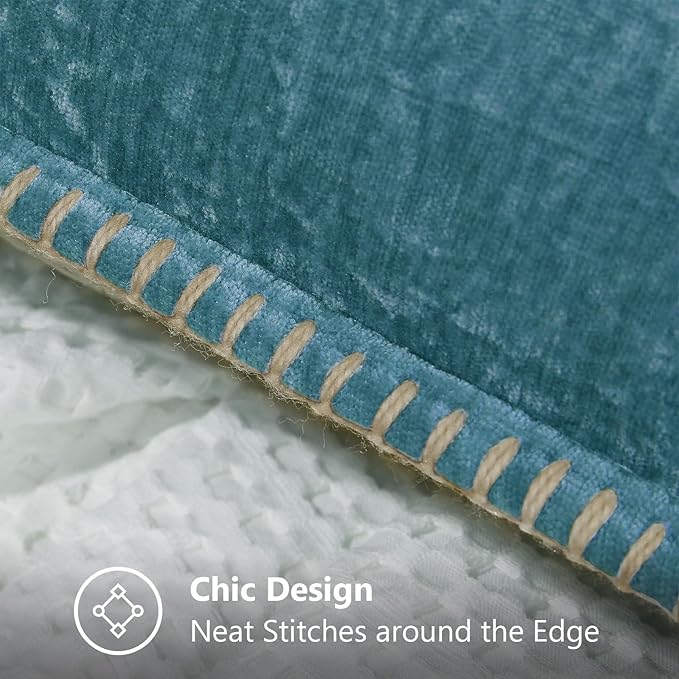 decorUhome Chenille Soft Throw Pillow Covers 12x20 Set of 2, Lumbar Velvet Farmhouse Neutral Decorative Euro Pillow Covers with Stitched Edge for Couch Sofa Bed Home Decor, Teal-Ruum Studio Home