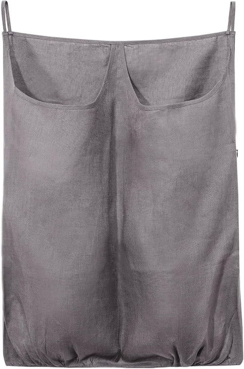 100% Pure Linen Dual Hanging Laundry Bag with 2 Deep Pocket and 2 Side Zipper 20x27in, Over The Door Laundry Hamper Space Saving Hampers for Dirty Clothes Home Travel, Grey-Ruum Studio Home