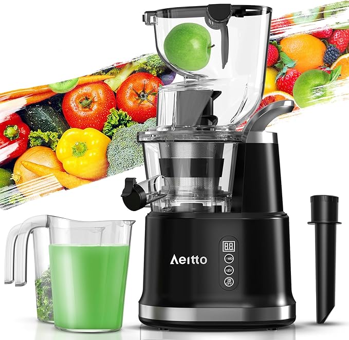 Aeitto Cold Press Juicer with Large Feed Chute, Large Capacity, Juicer Machines for Fruits and Vegetables, Slow Masticating Juicer Self Feeding, Easy to Clean, High Juice Yield-Ruum Studio Home