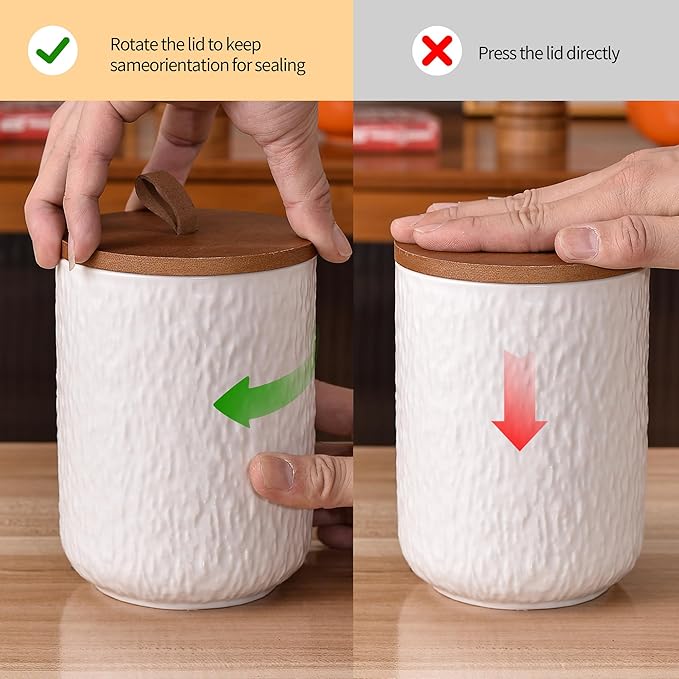 JOJUNO White Ceramic Canister Set with Wooden Lid, 3-Piece Airtight Food Storage Jars for Kitchen Counter - Flour, Sugar, Coffee, Tea, Spice - Small, Medium, Large Sizes - Stone Texture-Ruum Studio Home