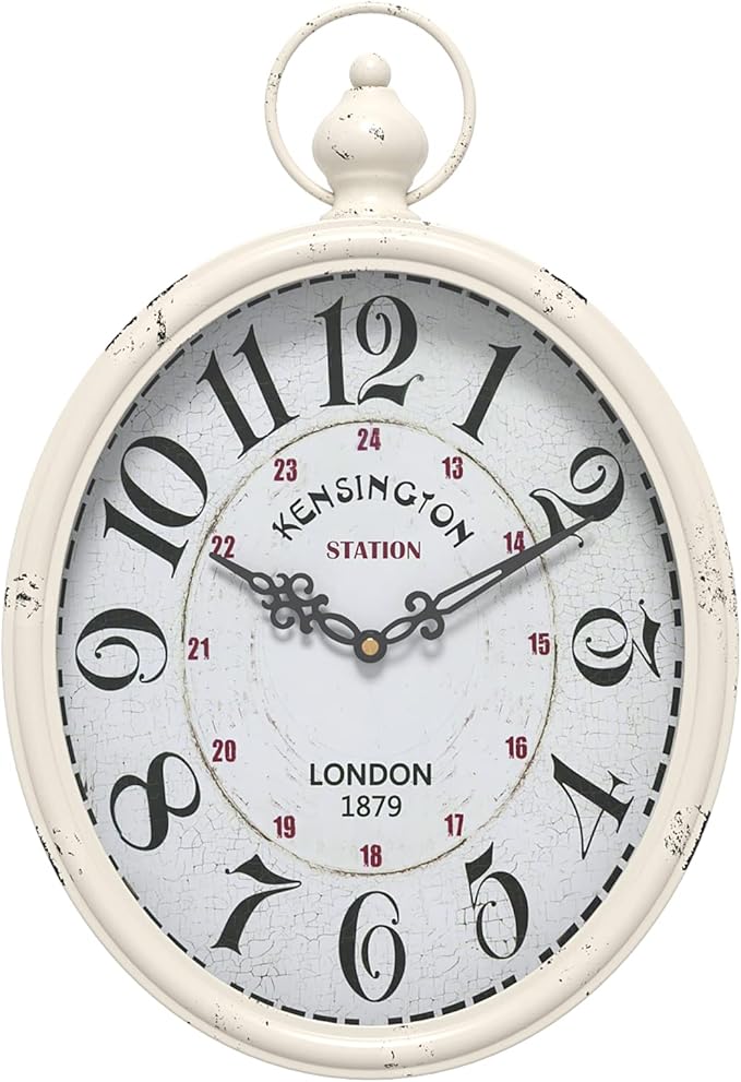 Menterry Oval Retro Wall Clock, Rustic Vintage Style, White Antique Design, Battery Operated Silent Decor Large Wall Clocks for Kitchen,Farmhouse,Office (15.5" H x 10.5" W)-Ruum Studio Home