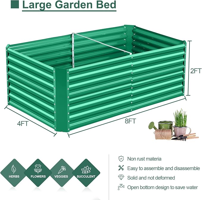 Land Guard 6×3×2 ft Galvanized Metal Raised Garden Bed, 2FT Deep Root Elevated Planter Box Steel Large Vegetable Flower Bed Kit(Green)-Ruum Studio Home