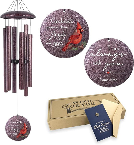 ASTARIN 36" Large Deep Tone Personalized Name Sympathy Wind Chimes, Cardinal Memorial Wind Chime for Loss of Mother Father Loved One, Bereavement Condolence Gifts Decor Outdoor Patio Garden-Ruum Studio Home