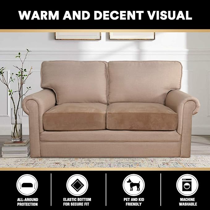 PrinceDeco Stretch Velvet Couch Cushion Covers, Soft Cushion Slipcover for Chair Loveseat Sofa Cushion Furniture Protector Seat Cushion Sofa Cover (Each Width Up to 29.5", Camel)-Ruum Studio Home