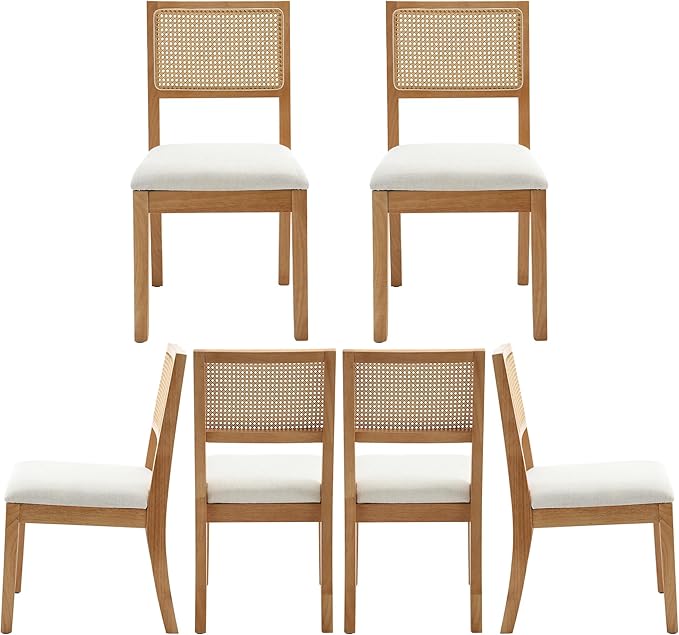 Westice Rattan Dining Chairs Set of 6, Farmhouse Natural Dining Room Chairs with Upholstered Cushion, Wood Armless Chairs for Kitchen/Restaurant-Ruum Studio Home
