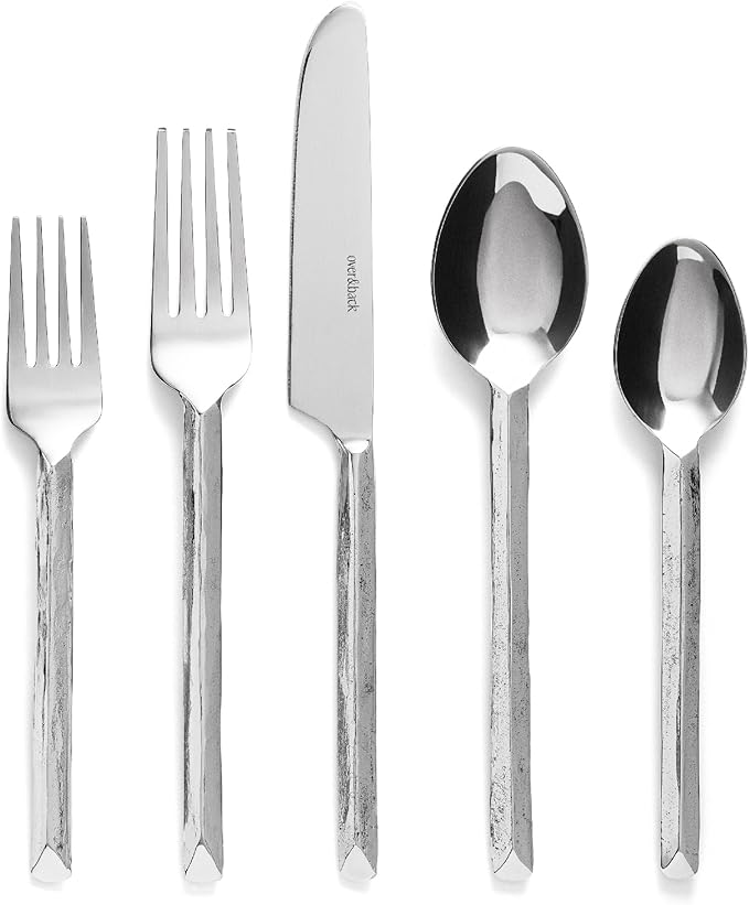 over&back 20pc Hand-Forged Flatware Cutlery Set - Comes with 4 Dinner Forks, 4 Salad Forks, 4 Dinner Knives, 4 Dinner Spoons, and 4 Teaspoons - Dishwasher-Safe - 18/8 Stainless Steel-Ruum Studio Home
