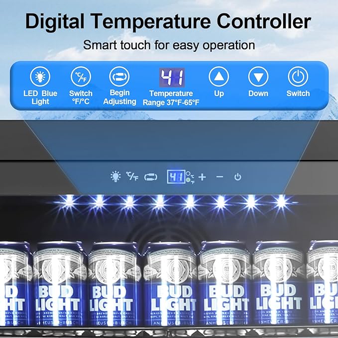 24 Inch Beverage Refrigerator, 5.2 Cu. Ft. Drink Refrigerator with Glass Door, 200 Cans Under Counter & Freestanding Drink Fridge, Reversible Door, Built-In Beverage Cooler for Kitchen, Bar or Office.-Ruum Studio Home