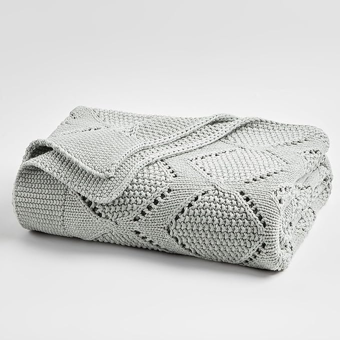 Longhui bedding Chunky Cotton Knit Throw Blanket for Couch, Sofa, Bed, or Chair, Decorative Breathable Fall Cable Knit Blanket 60 x 80 Inches, Large Medium Weight Grey-Ruum Studio Home