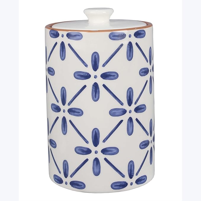 Young's Inc. 4 Pcs Set Cylindrical Ceramic Canisters- Storage Container for Kitchen and Bathroom - Beautiful Home Decor Accent to Store Food, Coffee, Tea, and More - White, Blue-Ruum Studio Home