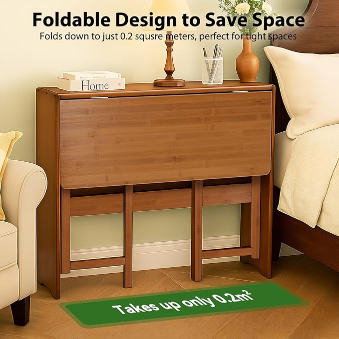 31.5" Bamboo Folding Desk,Space-Saving Computer Desk for Small Spaces, Foldable Study Table for Bedroom, Home Office, Dorm, Apartment（Brown-Ruum Studio Home