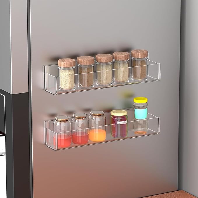 PMMASTO Adhesive Acrylic Spice Rack Organizer for Wall with Nano Double Sided Tape, Spice Shelf Organization for Kitchen Cabinet Door/Pantry Door, Wall Mount Seasoning Rack (Clear-2 Pack)-Ruum Studio Home