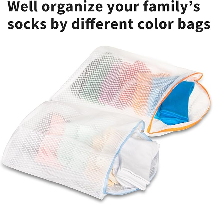 5Pcs Hanging Laundry Bags for Socks with S Hooks, 5 Color Mesh Laundry Bags for Washing Machine-Ruum Studio Home