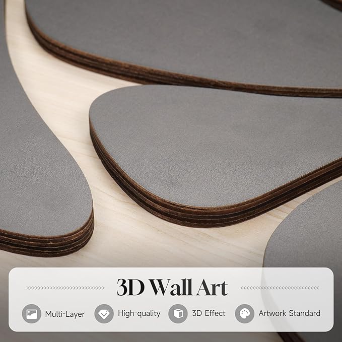 Framed Textured Wood 3D Wall Art for Living Room, Large Boho Floral Black and Beige Artwork for Walls, 3 Piece Abstract Bohemian Flower Wood 3D Art for Office Bedroom Hallway Wall decor, 24x36 Inch-Ruum Studio Home