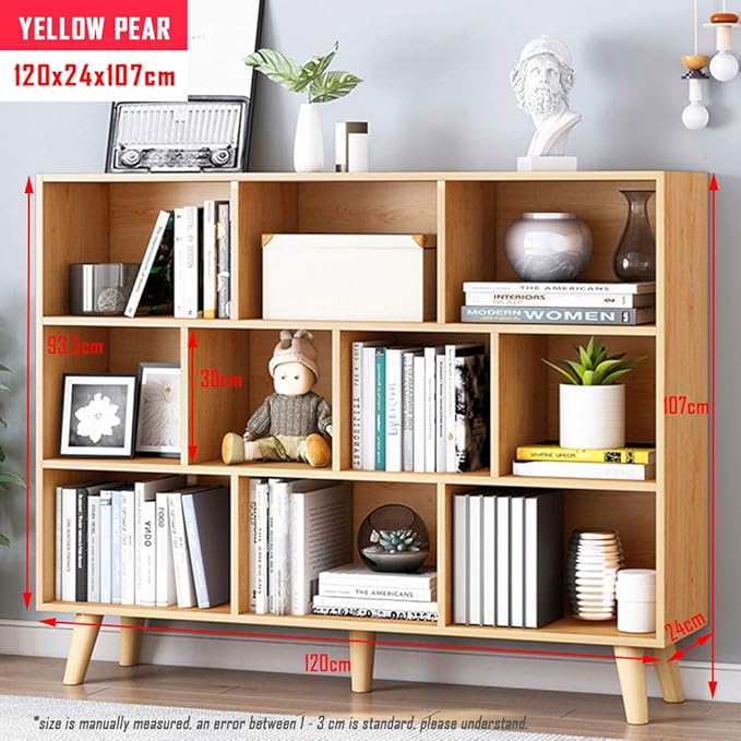 IOTXY Wooden Open Shelf Bookcase - 3-Tier Floor Standing Display Cabinet Rack with Legs, 10 Cubes Bookshelf, Pear Yellow-Ruum Studio Home