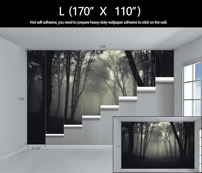 Foggy Black Forest Wallpaper Bedroom Dark Woodland Trees Wall Mural Living Room (Not Peel and Stick)-Ruum Studio Home