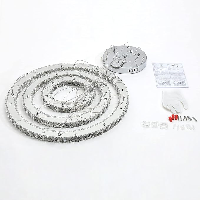 Buccleuch Modern Crystal Chandelier, Dimmable LED Pendant Light Fixture 3-Ring Adjustable Stainless Steel Ceiling Light, Silver Crystal Chandeliers for Dining Room, Bedroom, Living Room - ETL Listed-Ruum Studio Home