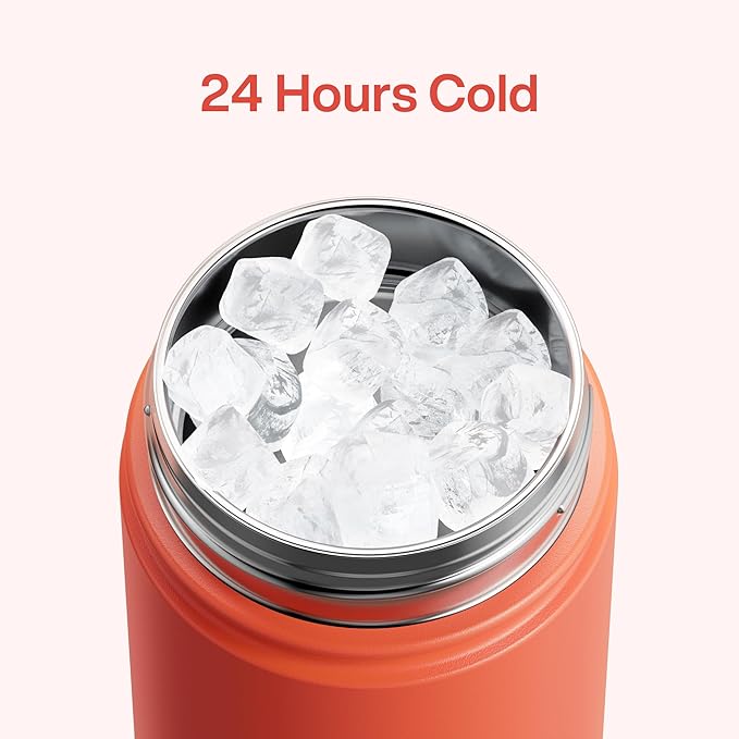 Kids Insualated Water Bottle with Straw - 12oz Stainless Steel Water Bottle with Dual Spouts, Leak-Proof, BPA-Free, Double Wall Vacuum Keeps Cold for 24 Hours for Sports, Travel, School (Tawny Orange)-Ruum Studio Home