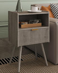 Nightstand,Modern Bedside Table with Storage Drawer and Open Wood Shelf, Accent Night Stand with Solid Wood Legs for Living Room, Bedroom and Small Spaces,Easy Assembly (Grey Oak)-Ruum Studio Home