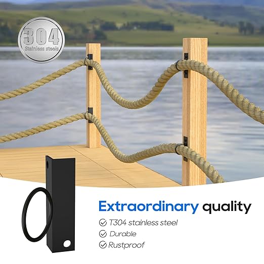 4Pack 2inch Rope Support Holder for Corner Post Drop Ring Brackets Stainless Steel Decorative for Hemp Rope Fencing Stair Deck Railing Ceiling Hook-Ruum Studio Home