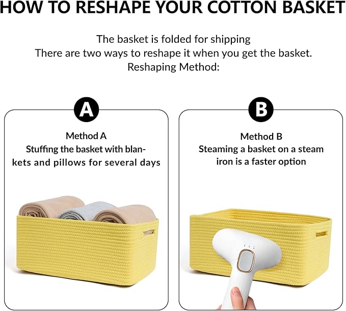 Large Storage Baskets for Shelves, Closet Organizers Bins for Clothes Blanket Towels, Baby Nursery, Toy Baskets Box, Woven Rope Baskets, 17 x 13 x 7.5”, 2 Packs Yellow-Ruum Studio Home