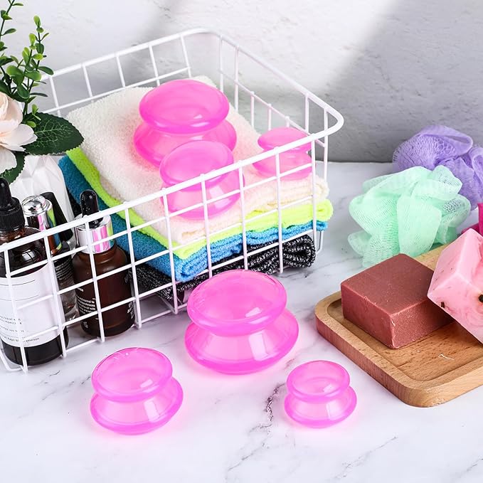 TrelaCo 6 Pcs Cupping Kit for Massage Therapy 3 Sizes Silicone Cupping Set Chinese Massage Therapy for Studio Household Cellulite Joint Pain Muscle Pain(Clear Hot Pink)-Ruum Studio Home