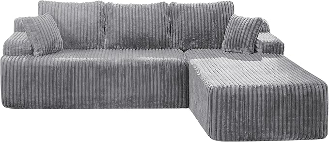 Hobestluk Modular Sectional Sofa Couches 108" L-Shape Couch 3 Seat Modular Sofa Memory Foam Sectional Couches for Living Room, Boneless Couch with Oversized Chaise (Light Grey, Right Facing)-Ruum Studio Home
