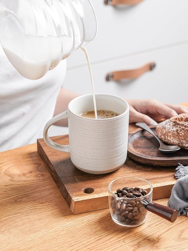 Kanwone Coffee Mugs 16oz, Stoneware Mugs Set, Ceramic Coffee Cups with Handle for Latte, Hot Tea, Cappuccino, Cocoa, Housewarming Wedding Gift, Microwave and Dishwasher Safe, Set of 6, Neutral White-Ruum Studio Home