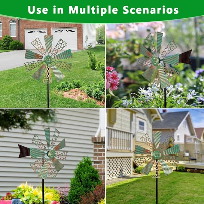 Viveta Wind Spinners Outdoor,13”Kinetic Wind Spinner Metal Vintage Windmill for Outdoor Garden Patio Yard Decor,Green-Ruum Studio Home