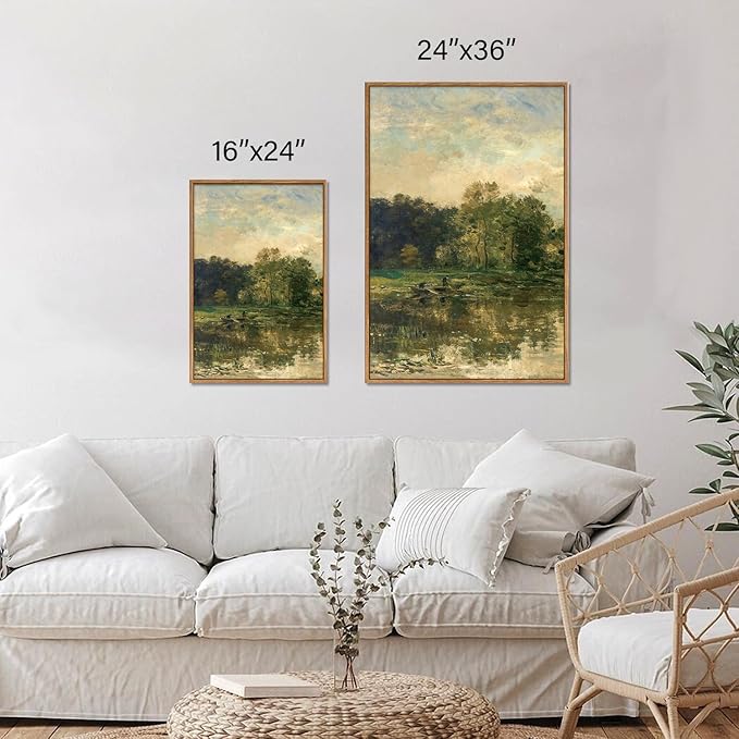 Tinonedraw Vintage Nature Framed Canvas Wall Art Set of 3, French Country Wall Decor, Olive Green Trees Art Paintings, Rustic Landscape Farmhouse Art Prints for Living Room Bedroom Office 24"x36"x3-Ruum Studio Home