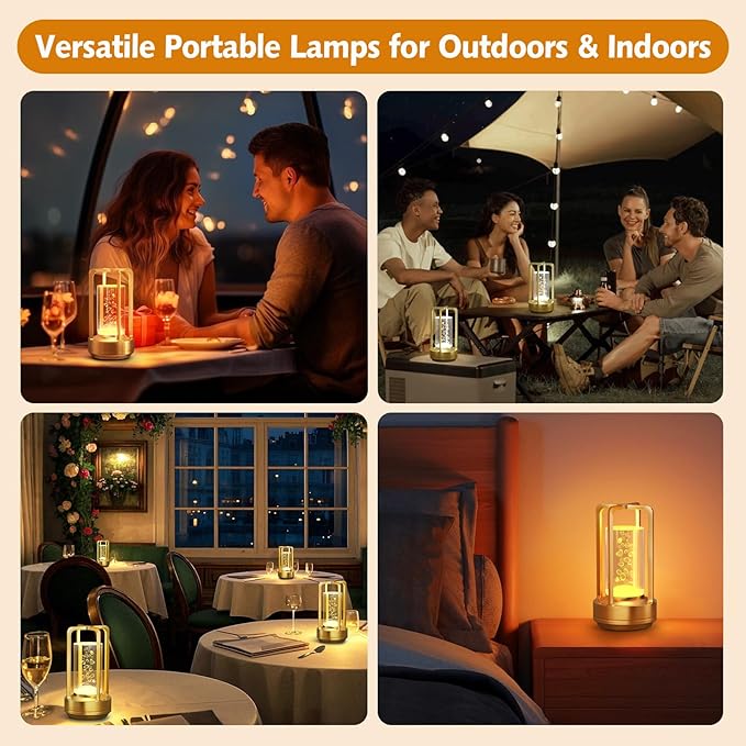 Portable Table Lamp for Outdoor Indoor: Cordless Rechargeable Desk Lamp with 3 Color Stepless Dimmable - Metal Battery Operated Small Lantern Light for Restaurant/Bedroom/Bar/Coffee Shop/Camping-Ruum Studio Home