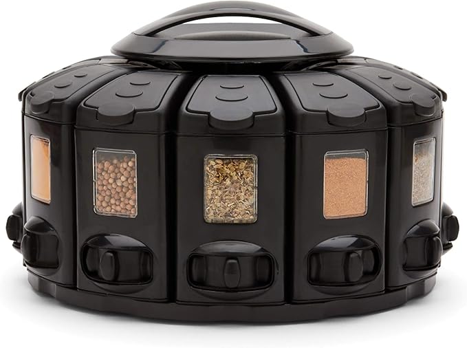 Kitchen Art Select-A-Spice Auto-Measure Pro Carousel 12 Compartments Spice Rack, Black 9.5 x 9.5 x 6.5 inches-Ruum Studio Home
