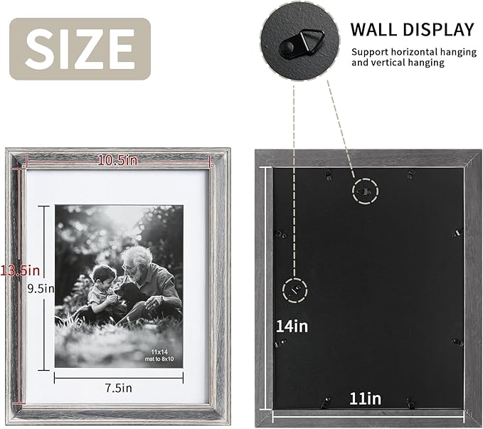 Yaetm 11x14 Rustic White Wood Picture Frame with Mat for 8x10, Weathered Solid Wood Frame with Real Glass, Distressed White Wooden Photo Frames 11 x 14 for Tabletop & Wall Mount, 2 Pack-Ruum Studio Home