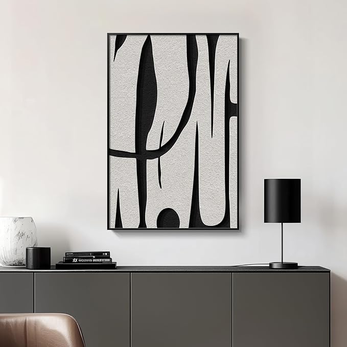 Framed Black and White Abstract Wall Art, Modern Large Canvas Paintings Artwork for Walls, Minimalist Abstract Lines Art Prints Pictures for Living Room Hallway Bedroom Office Bathroom Art Wall Decor 24x36 Inch-Ruum Studio Home